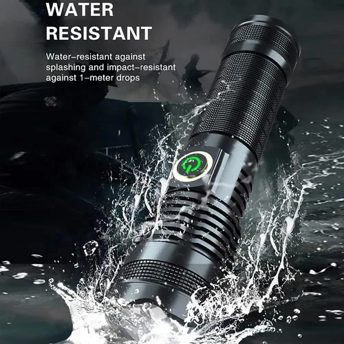 Vista 7 de Linterna de mano recargable LED linterna táctica con 5 modos impermeable para camping, senderismo, ciclismo al aire libre, defensa personal