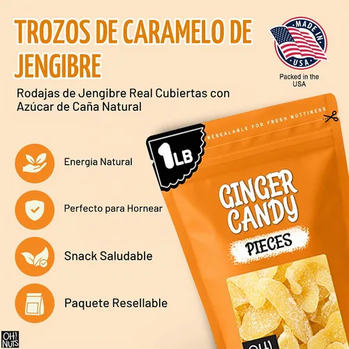 Vista 5 de Oh! Nuts Caramelo de jengibre – 1 libra – Rebanadas de frutas secas – con revestimiento de azúcar cristalizado confitado – Bocados de frutas