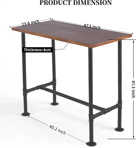 Vista 3 de Mesa de barra industrial de 41.3 pulgadas de altura, diseño de tubería vintage, mesa de bistró, mesa rústica de cocina, comedor, desayuno, Marrón