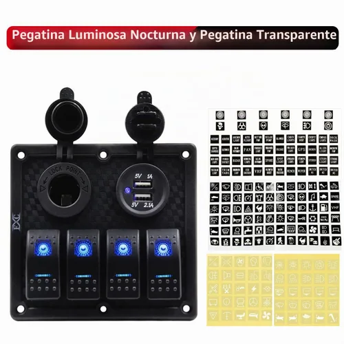 Vista 3 de Panel FXC impermeable, con ranura de doble puerto USB, fusibles de 4.2 A, visualización digital de voltaje, toma de encendedor y 4, 6 u 8 tipos