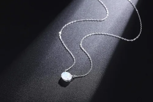 Vista 7 de Ellena Rose Collar de ópalo de plata de ley, plata de ley 925, pequeño y delicado ópalo ovalado para mujer, collares de piedras preciosas, joyería