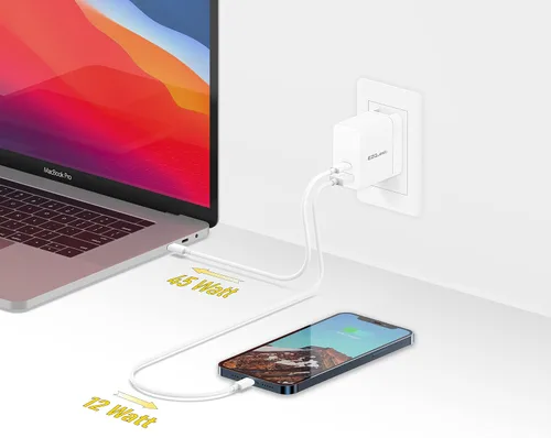 Vista 3 de Cargador USB C de 65 W - 1 puerto USB-C, 1 puerto USB-A, con cable de carga de 6.6 ft - Bloque de carga rápida PD - Pared del cargador GAN