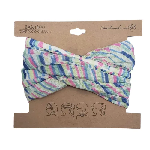 Vista 4 de Bamboo Trading Company Diademas anchas bohemias, juego de 4 divertidos estampados a rayas, 16 pulgadas de largo x 9 pulgadas de ancho, tonos coral