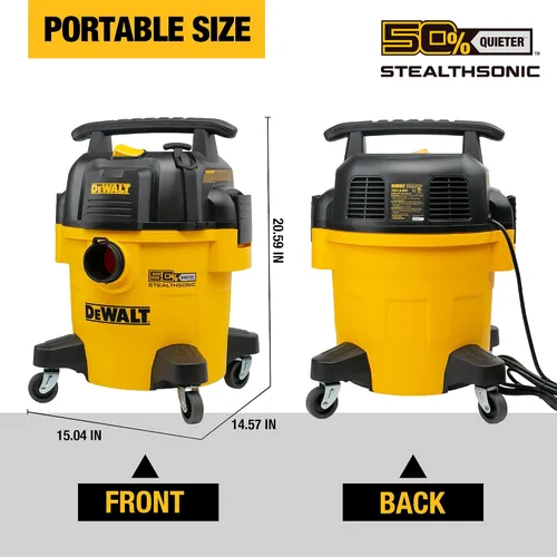 Vista 3 de DEWALT Aspiradora Stealthsonic de 5 galones y 4 HP DXV05P-QTB con 6 bolsas de polvo, aspiradora ultra silenciosa de polietileno con potente succión