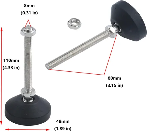 Vista 3 de Antrader 4pcs M8x50mm Ajustable Muebles Glides Antideslizante Nylon Reforzado Base Redonda 4.449 in Pie de nivelación