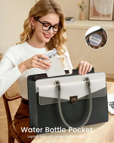 Vista 3 de LOVEVOOK Bolso de lona para laptop para mujer - Bolso de trabajo vintage de cuero PU, bolso de negocios para maestra resistente al agua