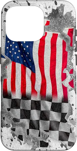Vista 20 de Funda para iPhone 16 Car Racing Bandera Americana Pit Crew