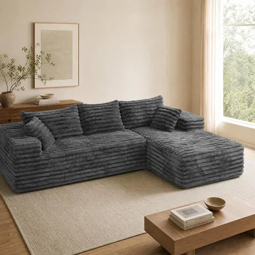 Vista 14 de Sofás seccionales negros para sala de estar, sofá sin estructura rígida con chaise en forma de L, sofá modular en caja con asiento profundo,