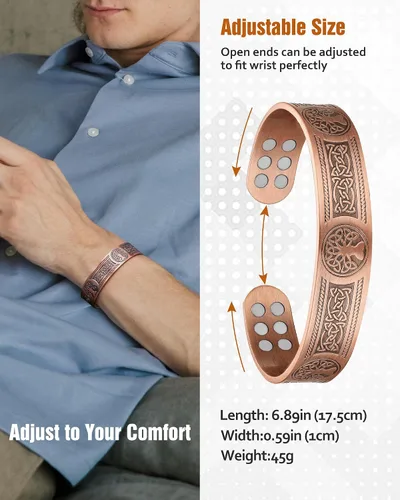 Vista 7 de Jecanori Pulseras magnéticas de cobre eficaces para hombres, pulsera magnética ultra fuerte con tamaño también