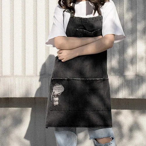 Vista 3 de Denim Apron With 5 Pockets for Kitchens,Hairstylist Aprons for Women Men,Adjustable Bib Jean Apron for Arts Cafe Work