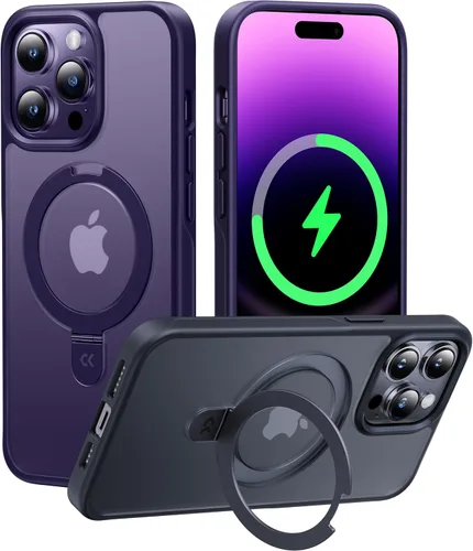 Vista 22 de CASEKOO - Funda diseñada para iPhone 14 Pro con soporte magnético invisible [protección contra caídas de grado militar] [compatible con MagSafe]