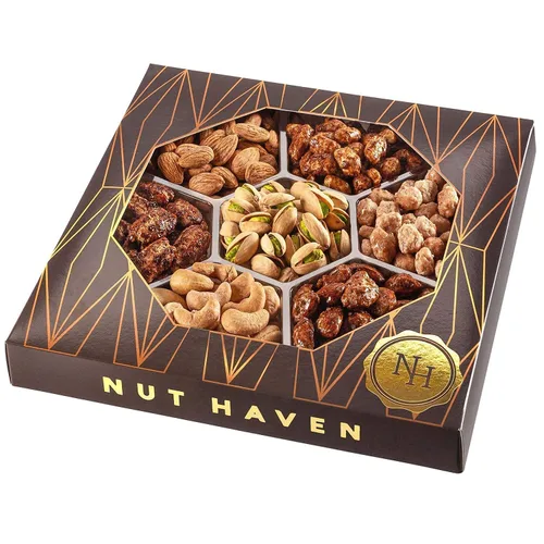 Vista 2 de Nut Haven - Cesta de regalo de navidad de frutos secos gourmet dulces, salados y tostados, regalo saludable para hombres y mujeres en el Día
