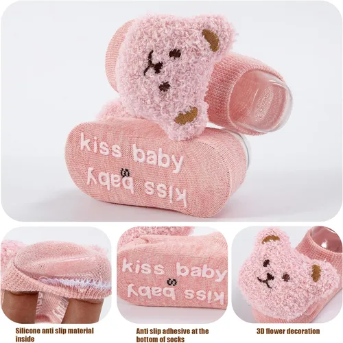Vista 5 de Baby Girl Non Slip Cute Flower Grippy Socks Soft Breathable Cotton Toddler Ankle Socks Anti Skid Newborns