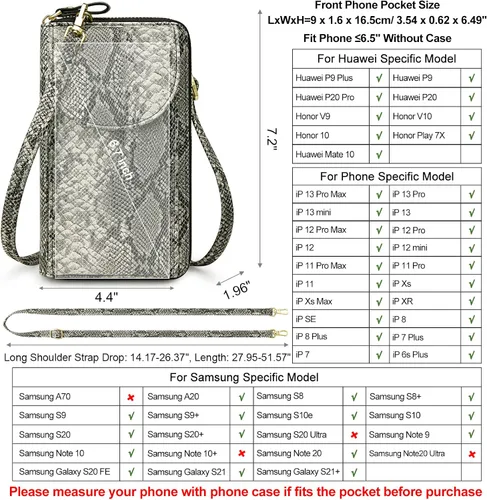 Vista 4 de S-ZONE - Bolso cruzado para mujer, de cuero sintético de PU, con bloqueo RFID, para teléfono celularbilletera