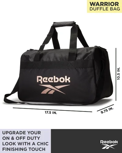 Vista 2 de Reebok Bolsa de lona - Warrior II Sports Gym Bag - Ligero de mano en el fin de semana equipaje nocturno para viajes, playa, yoga, negro rosa dorado