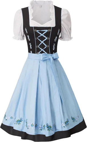 Vista 14 de JASAMBAC Vestido de tirolesa alemana para mujer, disfraz de 3 piezas, carnaval de Oktoberfest Verde militar