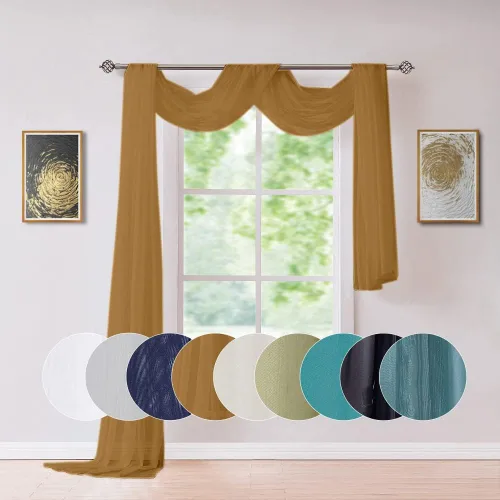 Vista 9 de ASATEX Cortina Transparente para Ventana de Longitud Larga de 56" (An) x 216" (L) Color Beige Claro. Los Tratamientos de Voile para Ventana son