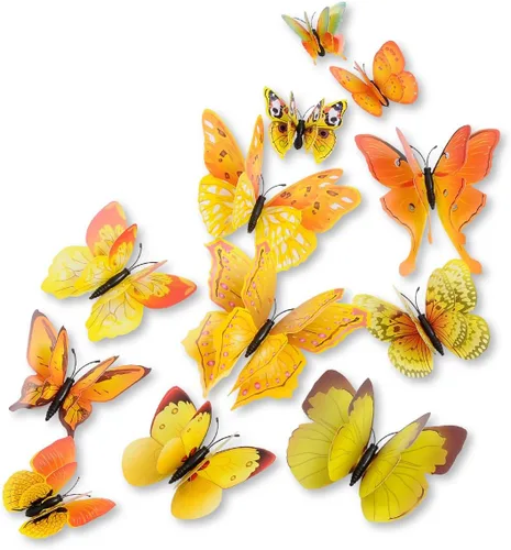 Vista 4 de Paquete mixto de 12 pegatinas de mariposas 3D en rosa para pared, decoración artística (2 azules)