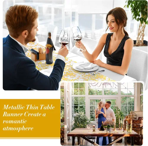 Vista 4 de Newwiee 24 caminos de mesa metálicos delgados de 11 x 79 pulgadas, tela de malla con purpurina y lentejuelas, manteles rectangulares para mesa