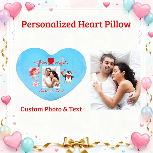 Vista 2 de Almohada de corazón personalizada con relleno, almohadas personalizadas en forma de corazón con nombre de foto como almohadas de San Valentín