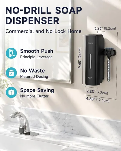 Vista 3 de AIKE EasyPush - Dispensador de jabón líquido para montaje en pared Negro