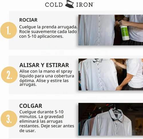 Vista 2 de Cold Iron Spray antiarrugas para ropa. 32 onzas líquidas Mojito Citrus Mint. Alternativa de planchado a base de plantas. Rápido, fácil de usar.
