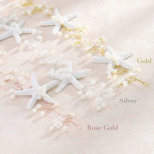 Vista 2 de Unicra Diadema de novia con estrella de mar, diadema de vid y perlas, accesorios para el cabello de boda en la playa, accesorios para el cabello
