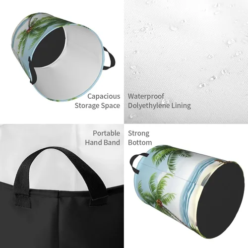 Vista 4 de Tropical Palm Tree print Circular Hamper Waterproof Storage Bin Organizer Basket Laundry Hamper With Handles For Clothes Toys Small