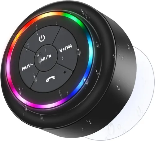 Vista 10 de Altavoz de ducha Bluetooth con mosquetón, altavoces Bluetooth portátiles con ventosa, IP67 impermeable, inalámbrico, flotante, para camping, playa