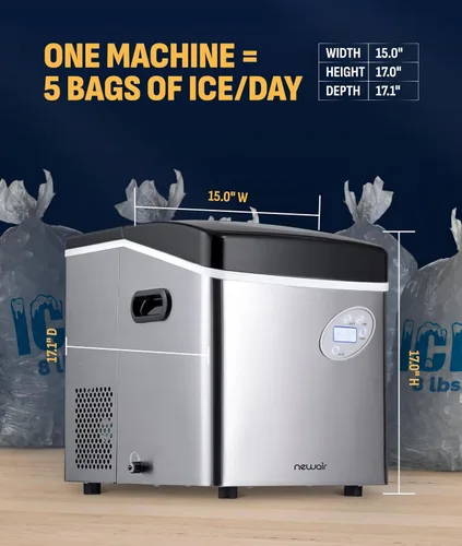 Vista 4 de NewAir Máquina de hielo de encimera de 50 lb. Máquina de hielo portátil tipo bala 12 cubos en 7 minutos, 3 tamaños de hielo Acero inoxidable