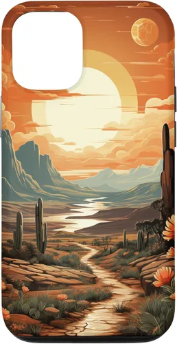 Vista 25 de iPhone 12 Pro Max Abstract Mountains Cactus Desert Landscape en funda terracota