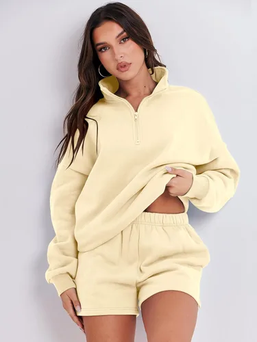 Vista 7 de Prinbara Conjunto deportivo de 2 piezas para mujer, sudadera de cuello con media cremallera, ropa de descanso, ropa Y2K