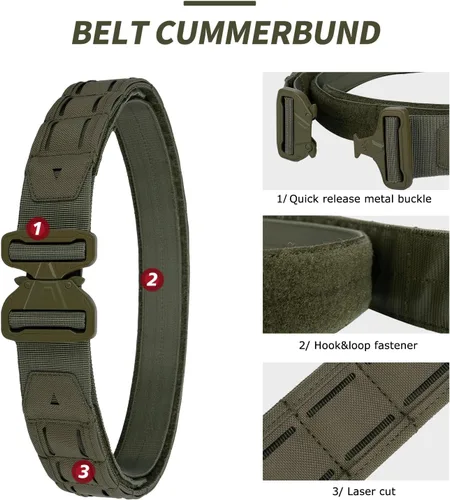Vista 4 de YAKEDA Tactical Airsoft Battle Belt for Men, 1.75" & 1.5" Rigger Heavy Duty Belt 3pcs,ideal for hunting, hiking