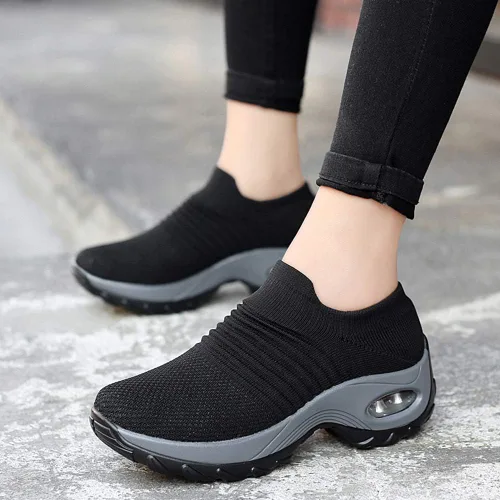 Vista 3 de Zapatos deportivos para caminar de malla para mujer, diseño moderno con cámara de aire, sin cordones, zapatos para bailar jazz, zapatos de baile