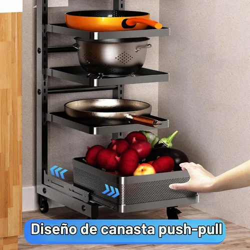 Vista 6 de Estante ajustable multifuncional de 6 niveles para sartén y olla para gabinete (estante para ollas de piso de 6 niveles)