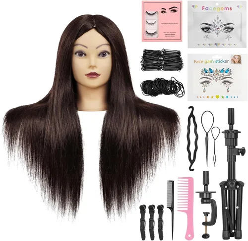Vista 10 de Cabeza de maniquí de 16" con cabello para entrenamiento de peluquería y peinado