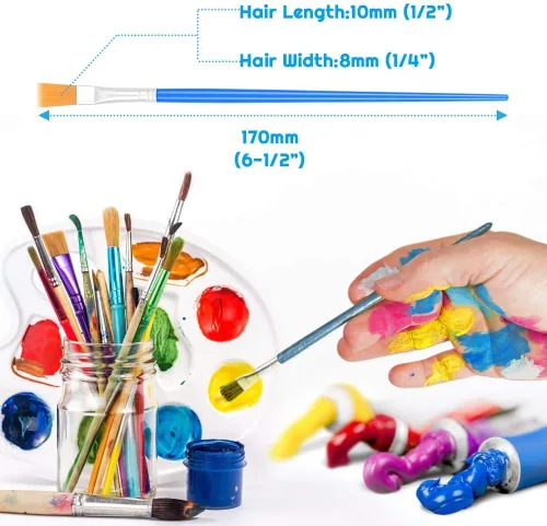 Vista 4 de 50 piezas de pinceles planos para retoques, Anezus pequeños pinceles de pintura para aulas, pinceles de manualidades para pintura acrílica