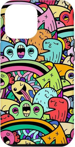 Vista 25 de iPhone 13 Monster Doodle Street Art Pattern, divertido estuche de estilo urbano