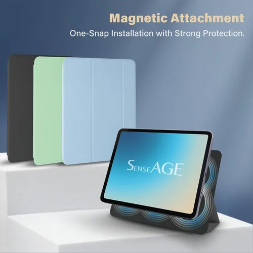 Vista 2 de Funda magnética para iPad para iPad, soporte triple ultra delgado, folio para iPad, compatible con apagado y encendido automático, compatible