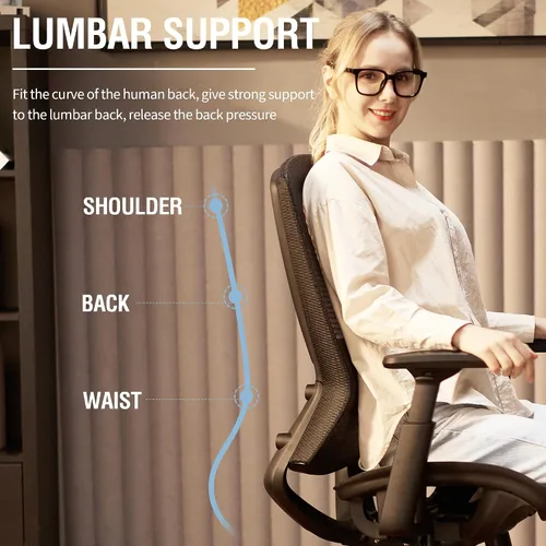 Vista 4 de ELABEST Silla de oficina de malla, silla de escritorio ergonómica para computadora, silla de tarea resistente - Soporte lumbar y reposabrazos