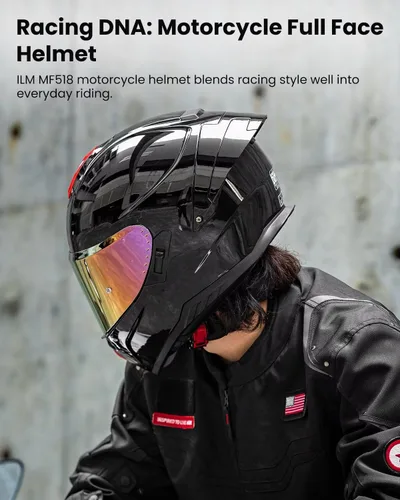Vista 2 de ILM - Cascos de motocicleta de cara completa para adultos, hombres y mujeres, DOT, 2 deflectores, deportes de motor, doble visera