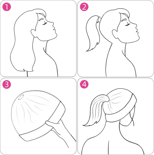 Vista 7 de Gorro de invierno para mujer Gorra de punto para cabello de cola de caballo con moño y cola de caballo Gorro de pelo con pompones con agujero