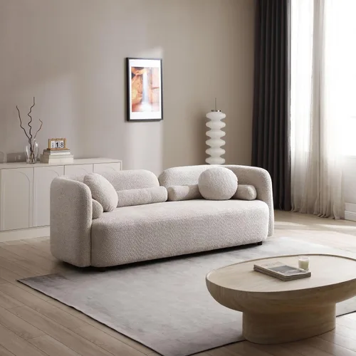 Vista 6 de KEVINSPACE Sofá moderno de 4 plazas con respaldo curvo de 88.58 pulgadas, estilo minimalista, cómodo sofá de 4 plazas con almohadas – Sofá de Beige