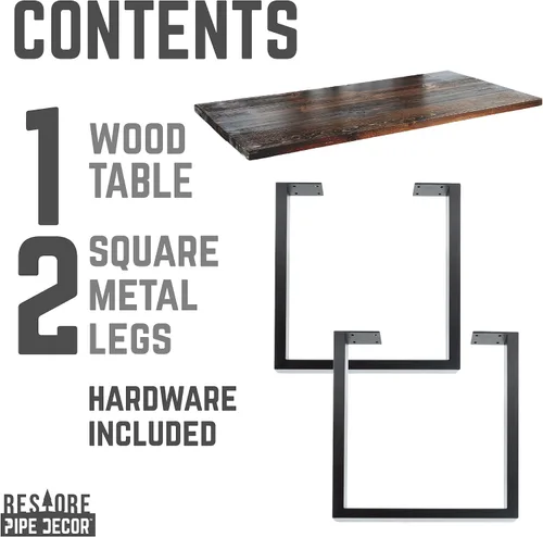Vista 9 de PIPE DECOR Boulder - Kit de escritorio rústico de madera maciza negra de 48 pulgadas con (2) patas cuadradas de metal negro mate de 28 pulgadas