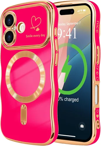 Vista 62 de LCHULLE - Funda magnética para iPhone 13 para mujeres y niñas, con forma ondulada, color azul bebé [Compatible with MagSafe] Cute Curly Wave, Love