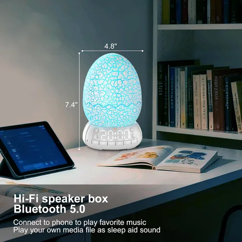 Vista 6 de Reloj Digital Huevo de Dragón de 2da Generación Despertador Ok para Despertar con Luz Nocturna / 20 Canciones de Cuna Ruido Blanco/Altavoz