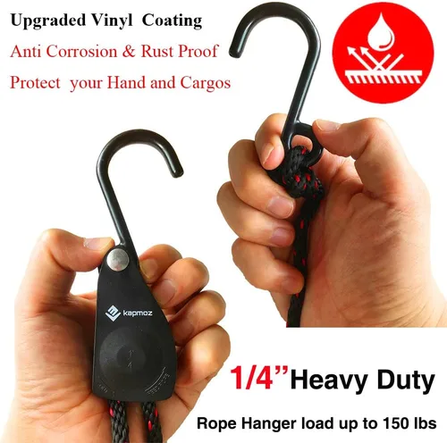 Vista 4 de LE KAPMOZ Correas de amarre para kayak, arco de canoa y popa, polea de trinquete de carga resistente, colgador de cuerda
