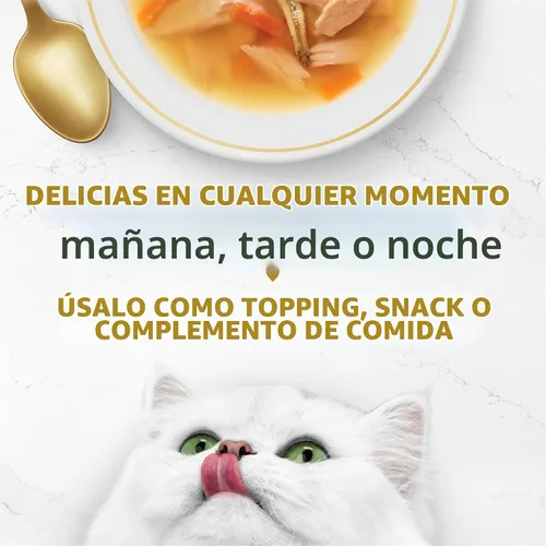 Vista 4 de Suplementos pPurina Fancy ara gatos, multi paquete de caldos gourmet, (16) 1.4 onzas Bolsas, Classic
