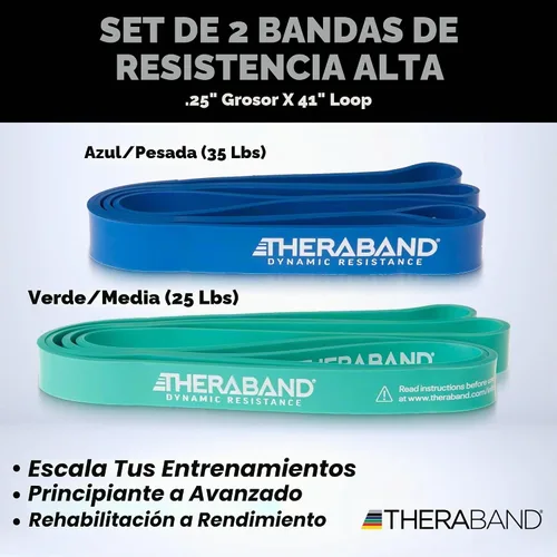 Vista 2 de THERABAND Bandas de alta resistencia, juego de 2 súper bandas elásticas para mejorar la flexibilidad, rehabilitación de lesiones y entrenamientos