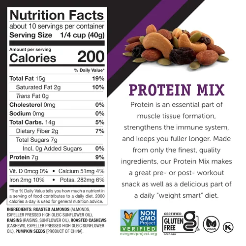 Vista 4 de Power Up Protein Packed Trail Mix Gourmet Nut - Mezcla de frutos secos sin OMG, vegana, sin gluten, apta para dietas cetogénicas y paleo, sin